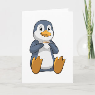 Tarjeta Pingüino con Taza de Café