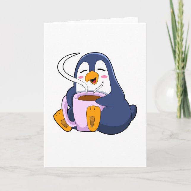 Tarjeta Pingüino con taza de café (Anverso)