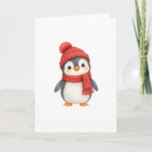 Tarjeta Pingüino con un sombrero de punto