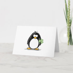 Tarjeta Pingüino con un trébol