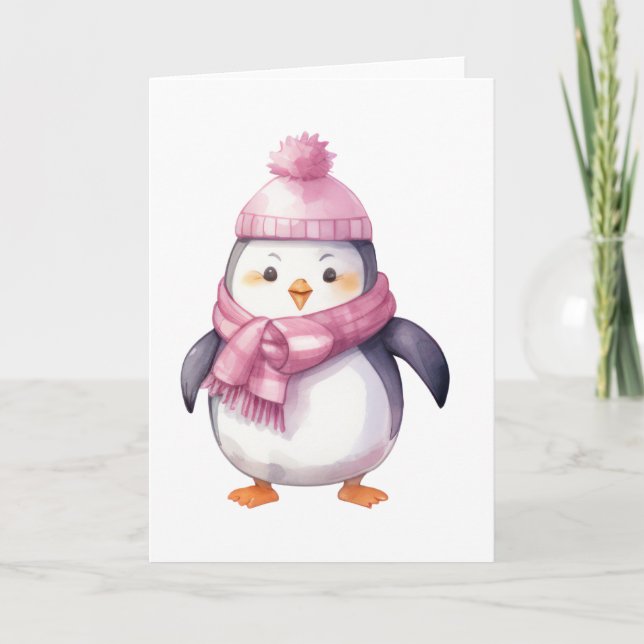 Tarjeta Pingüino de Acuarela (Anverso)
