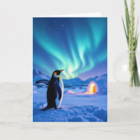 Pingüino de cumpleaños bajo la Aurora Boreal