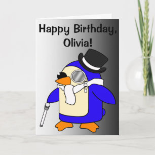 Tarjeta Pingüino de cumpleaños Negro y Blanco personalizab