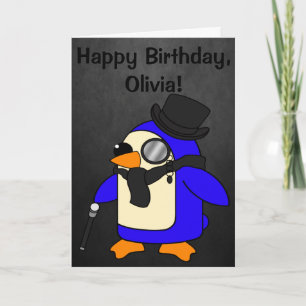 Tarjeta Pingüino de cumpleaños Piedra negra personalizable