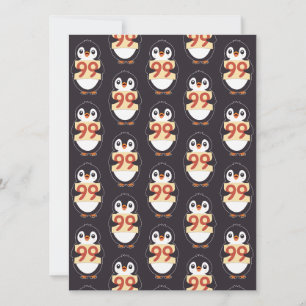 Tarjeta Pingüino de Dibujos Animados Sosteniendo el Número