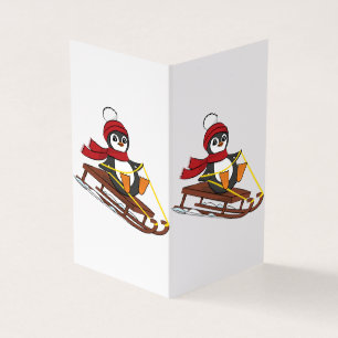 Tarjeta Pingüino de esquí en trineo Animales lindos Invier