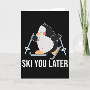 Tarjeta Pinguino de esquí hasta luego invierno nieve Navid