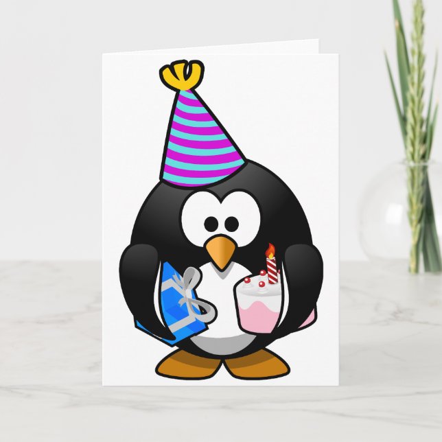 Tarjeta Pingüino de fiesta (Anverso)
