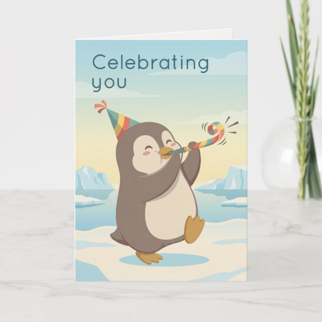 Tarjeta Pingüino de fiesta lindo | Celebra tu cumpleaños p (Anverso)