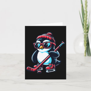 Tarjeta Pingüino De Hockey Sobre Hielo Gracioso Y Agradabl