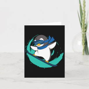 Tarjeta Pingüino De Invierno En Snowboard Snowboard