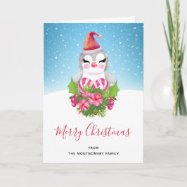 Tarjeta Pingüino de Navidades burdos en Santa Hat