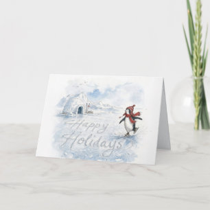 Tarjeta Pinguino de patinaje sobre hielo con humor para fe
