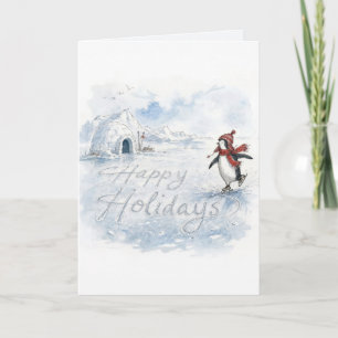 Tarjeta Pingüino de patinaje sobre hielo con humor para la