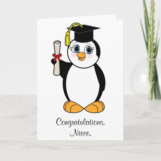 Tarjeta Pingüino del personalizable de la graduación de la (Anverso)