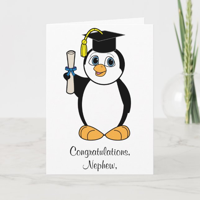 Tarjeta Pingüino del personalizable de la graduación de la (Anverso)