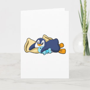 Tarjeta Pingüino durmiendo con almohada