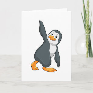 Tarjeta Pingüino en ejercicio de estiramiento de yoga