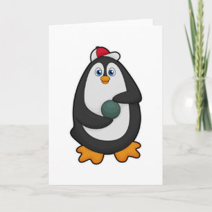 Tarjeta Pingüino en el Bowling con bolas
