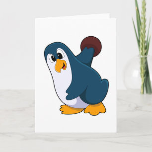 Tarjeta Pingüino en el Bowling con bolas