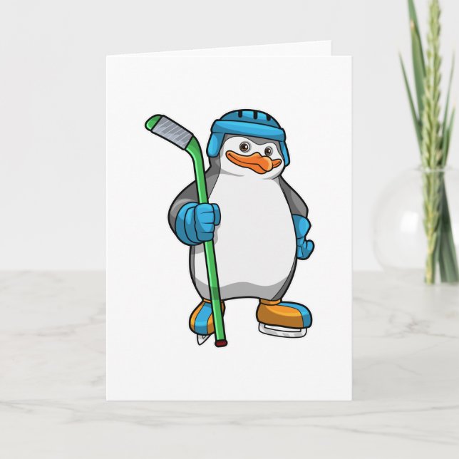 Tarjeta Pingüino en hockey sobre hielo con bastón de hocke (Anverso)
