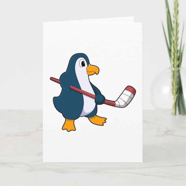 Tarjeta Pingüino en hockey sobre hielo con bastón de hocke (Anverso)