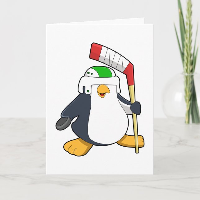 Tarjeta Pingüino en hockey sobre hielo con bastón de hocke (Anverso)