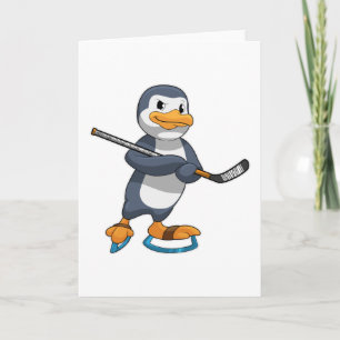 Tarjeta Pingüino en hockey sobre hielo con palo de hockey 