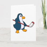 Pingüino en hockey sobre hielo con palo de hockey 