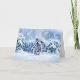 Tarjeta Pingüino en la nieve relajándose con sombrero Navi
