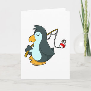 Tarjeta Pingüino en la pesca con caña