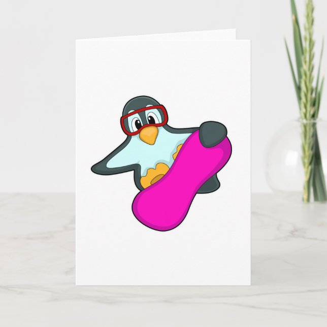 Tarjeta Pingüino en las gafas para deportes y esquí de sno (Anverso)