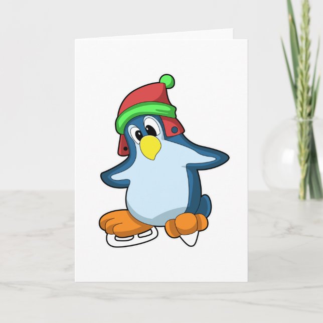 Tarjeta Pingüino en patinaje sobre hielo con patines de hi (Anverso)