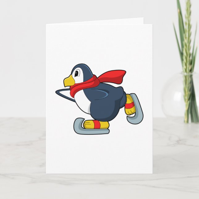 Tarjeta Pingüino en patinaje sobre hielo con patines de hi (Anverso)