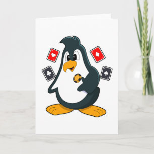 Tarjeta Pingüino en póquer con cartas de póquer