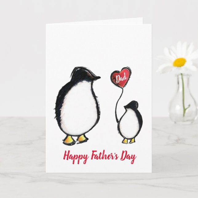 Tarjeta Pingüino feliz día del padre con corazón (Planta pequeña)