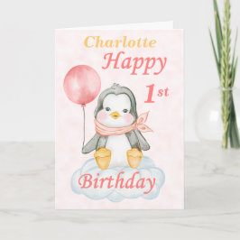 Tarjeta Pingüino Feliz primer cumpleaños