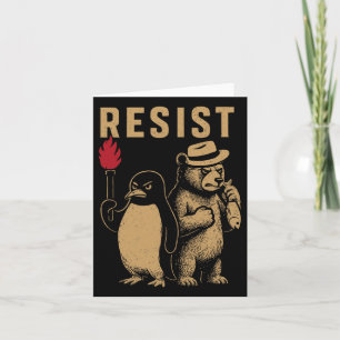 Tarjeta Pingüino gracioso resiste a los pingüinos en prote