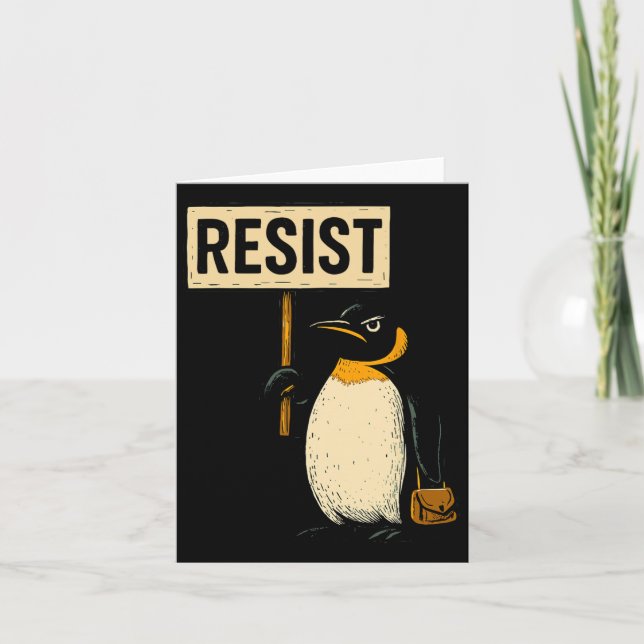 Tarjeta Pingüino gracioso resiste a los pingüinos en prote (Anverso)