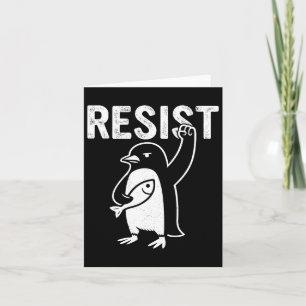 Tarjeta Pingüino gracioso resiste a los pingüinos en prote