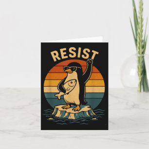 Tarjeta Pingüino gracioso resiste a los pingüinos en prote