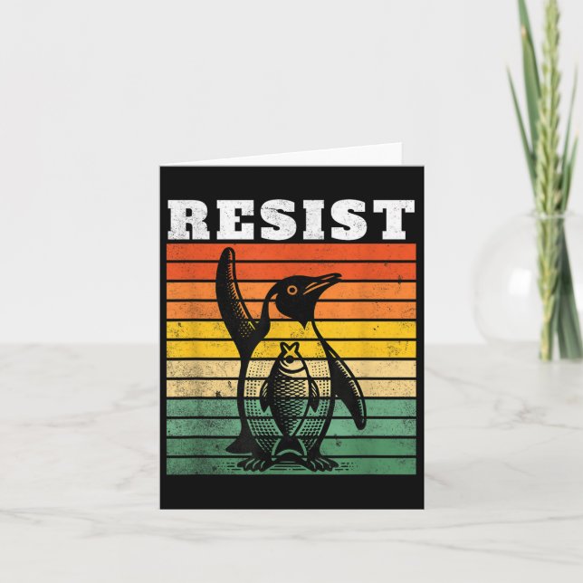Tarjeta Pingüino gracioso resiste a los pingüinos en prote (Anverso)