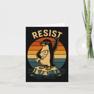 Tarjeta Pingüino gracioso resiste a los pingüinos en prote