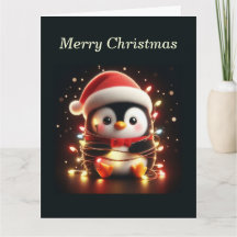 Pingüino lindo envuelto en luces Navidades