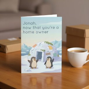 Tarjeta Pingüino Lindo Primer Iglú Dueño de Nueva Casa