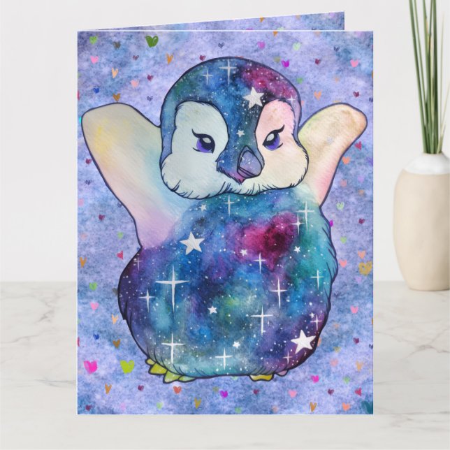 Tarjeta Pingüino llamado Button (Anverso)