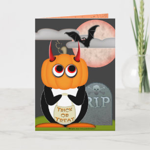 Tarjeta Pingüino malvado Halloween