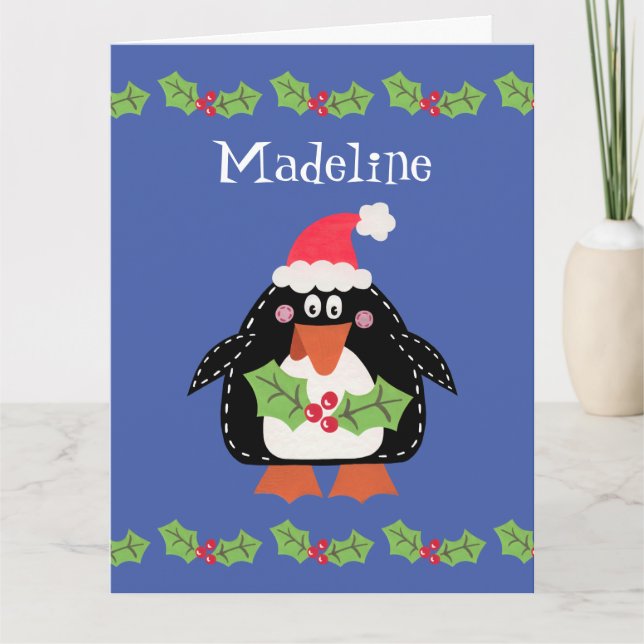 Tarjeta Pingüino Navidad personalizado (Anverso)