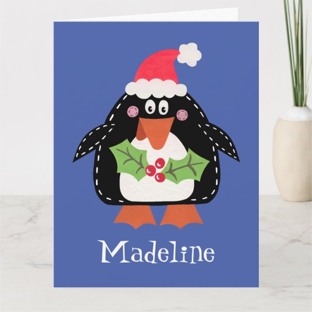 Tarjeta Pingüino Navidad personalizado (Anverso)