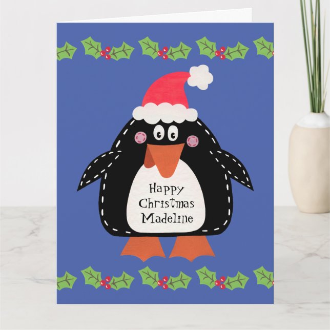 Tarjeta Pingüino Navidad personalizado (Anverso)